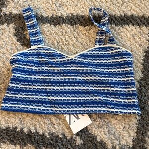 Zara Navy and White Textured Top